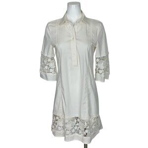 Flavio Castellani Shirt Dress 44 US 8 White Lace Trim